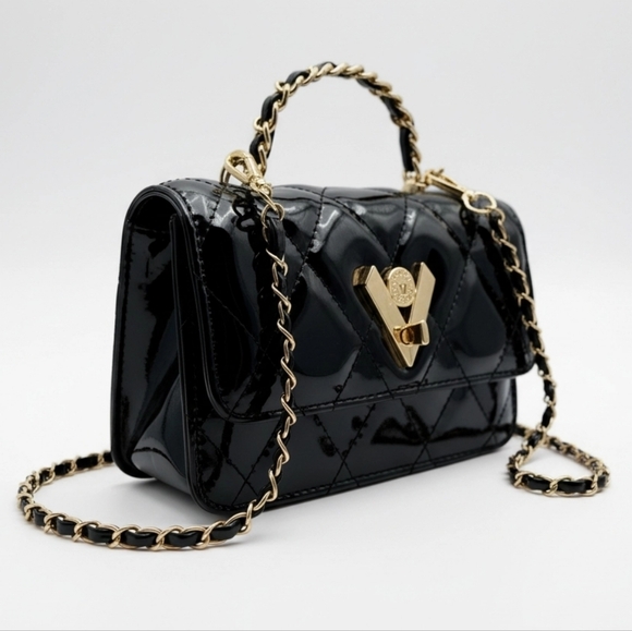Valentino Orlandi Handbags - Valentino Orlandi Quilted Black Patent Leather Crossbody Bag
